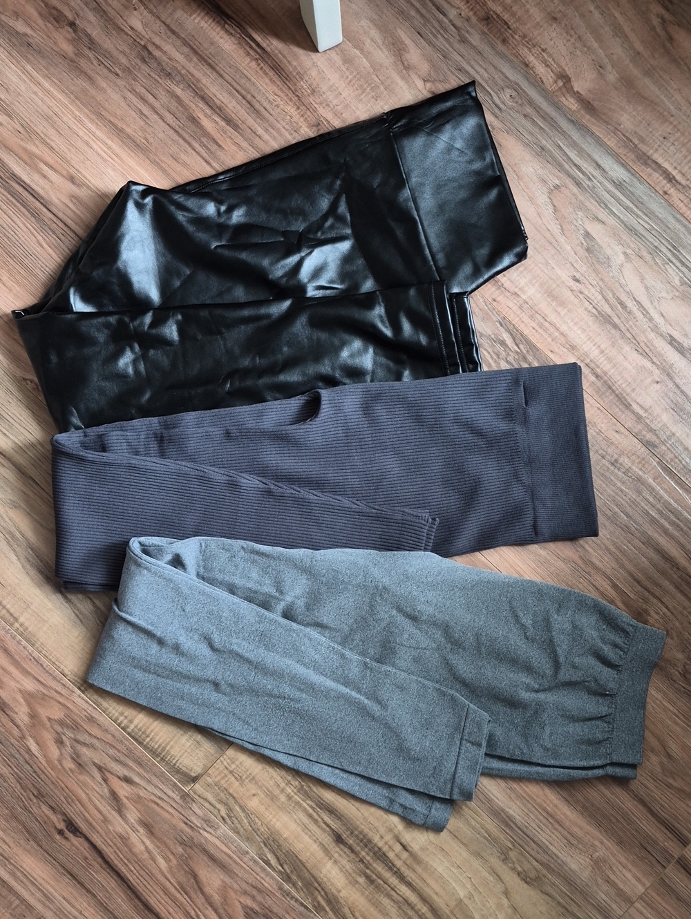 💙 3 Pc Bundle - Leggings Set - Black Vegan Leather, Charcoal Gray, Heather Gray